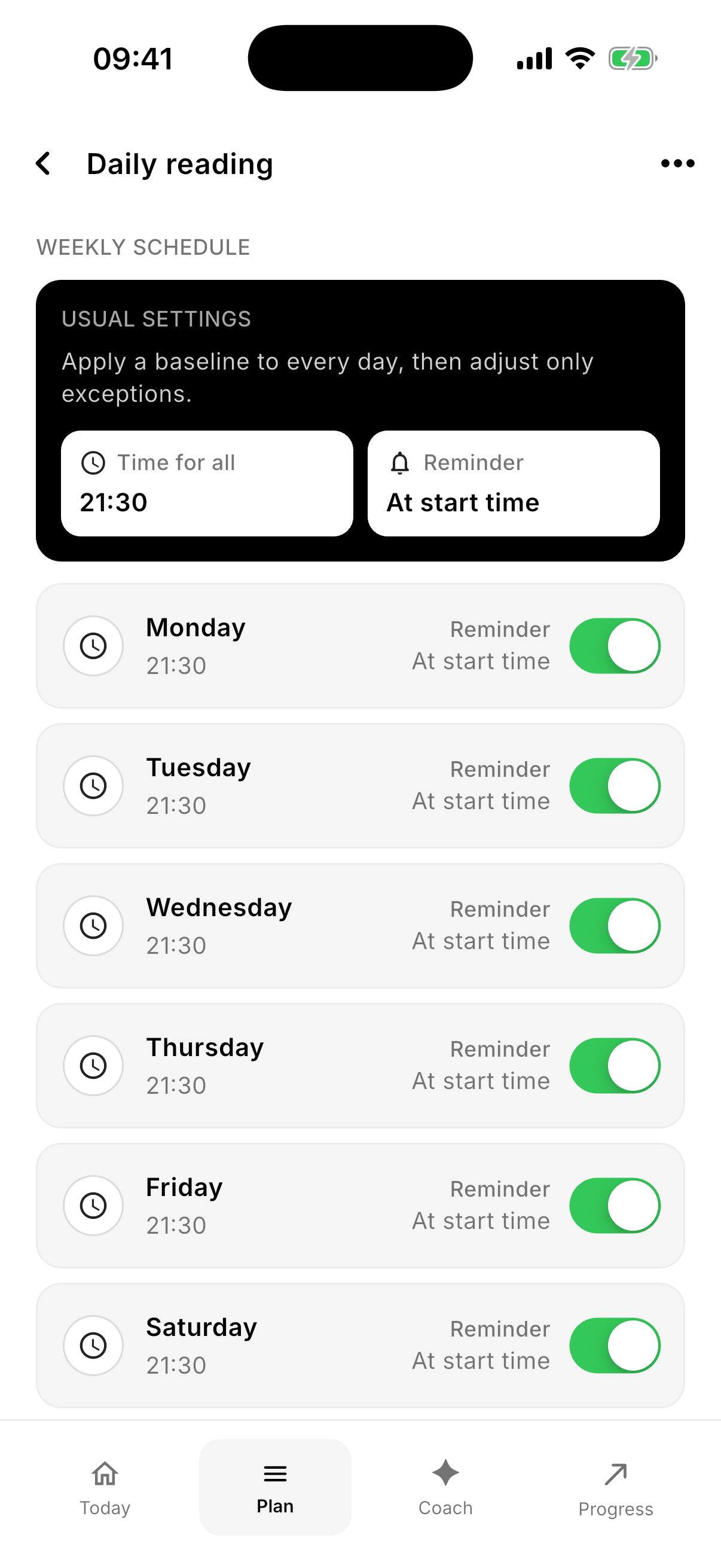 Weekly habit schedule and reminder settings in Northward
