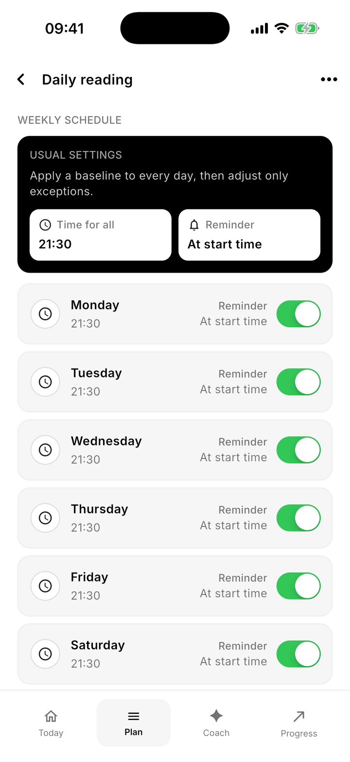 Weekly habit schedule and reminder settings in Northward