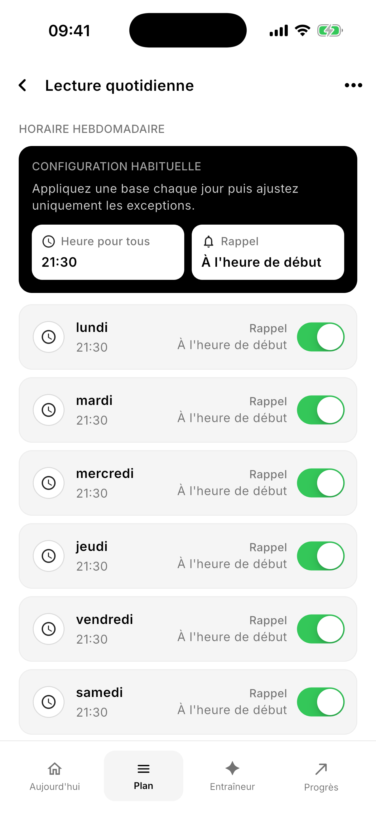 Configuration hebdomadaire et rappels d’une habitude dans Northward