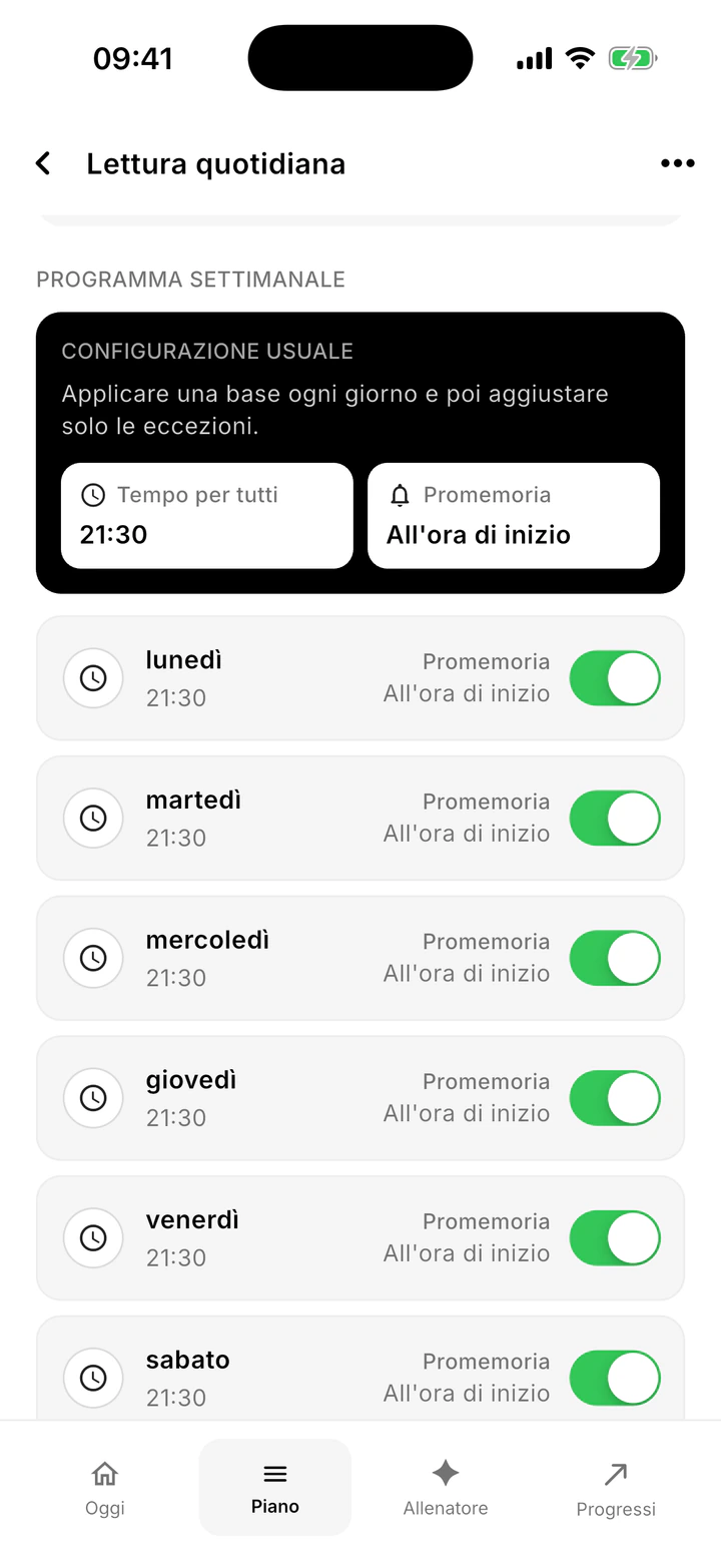 Programmazione settimanale e promemoria di un’abitudine in Northward
